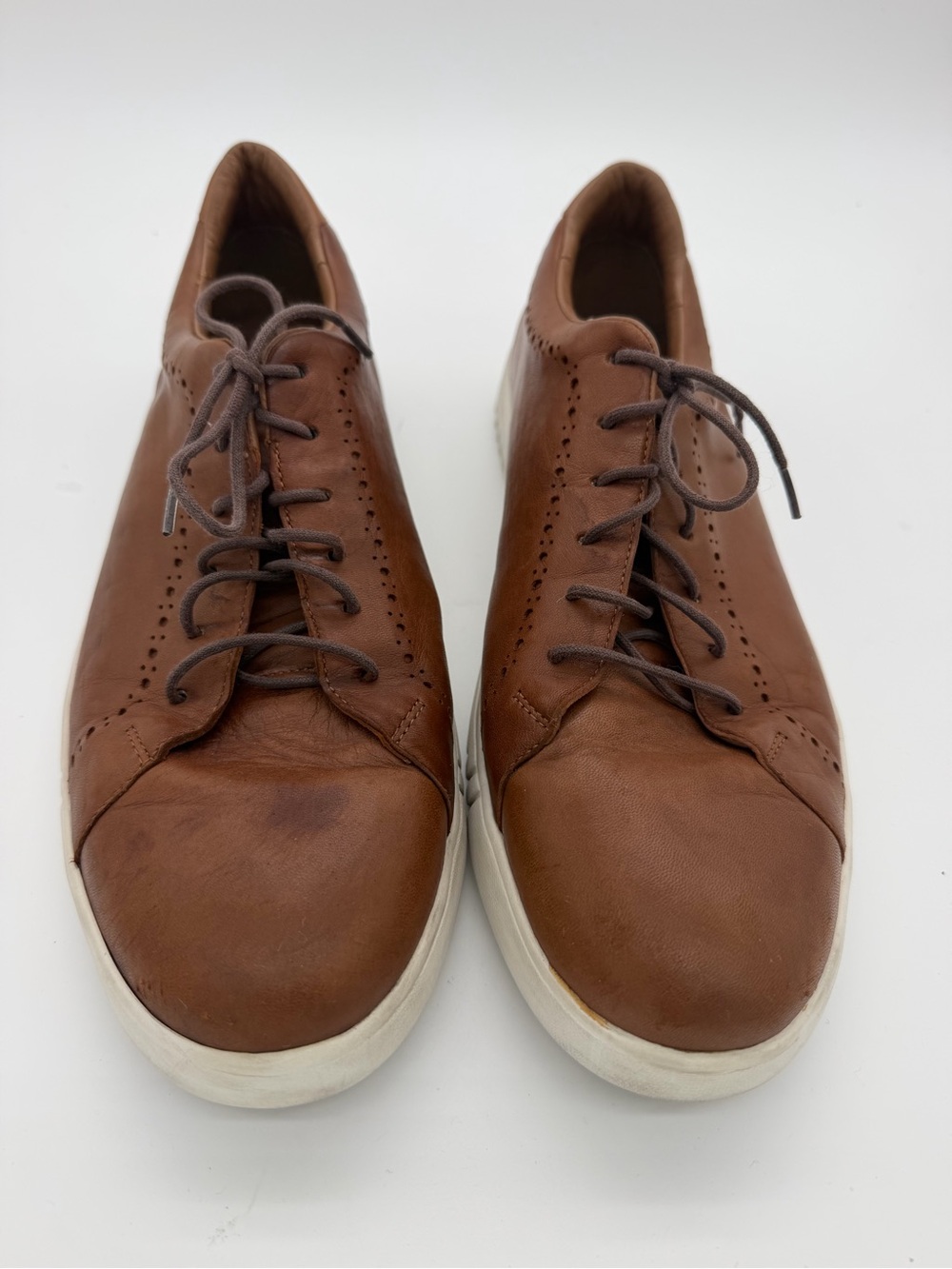 Johnston & Murphy Tan Leather Lace-Up Oxfords with White Sole
